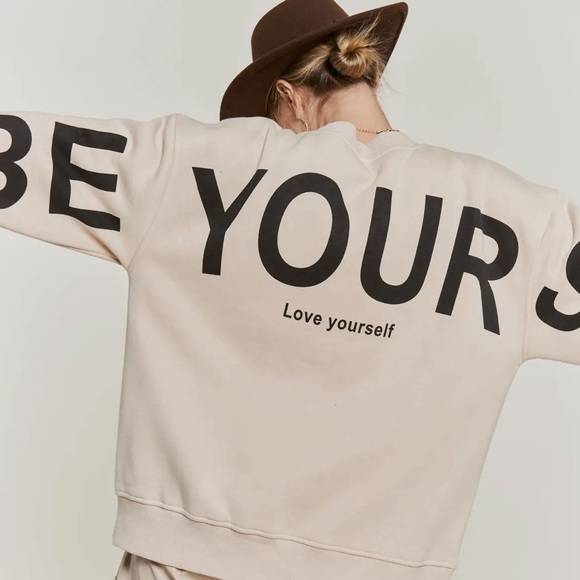 Be Yourself, Love Yourself Sweatshirt- Tan - Picture 2 of 5